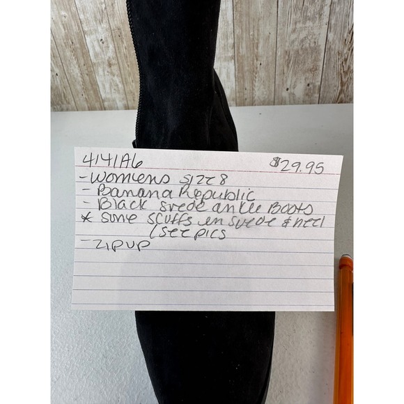 Banana Republic Womens Boots Size 8 Black Suede Side Zipper Slip On Ankle Bootie - Picture 12 of 12